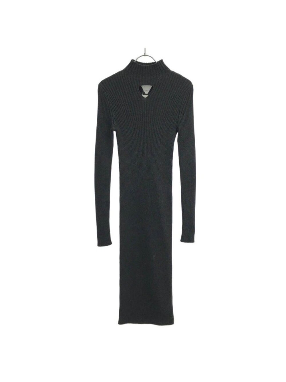 Bottega Veneta High Neck Rib Knit Dress Charcoal Gray
